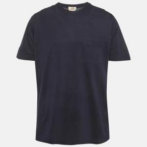Pre Owned Hermes Navy Blue Pique Crew Neck T-Shirt XL