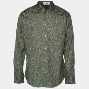 مملوكة مسبقًا Hermes Green Printed Cotton Long Sleeve Shirt XL