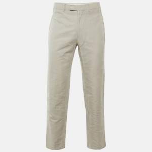 Pre Owned Hermes Beige Linen & Cotton Drop 8 Regular Fit Trousers L/Waist 34"