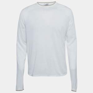 مملوكة مسبقًا كنزة هيرمس أبيض قطن طويل الأكمام مقاس متوسط (ميديام)