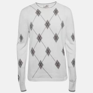 مملوكة مسبقًا Hermes Grey Intarsia Cashmere Knit Sweater L