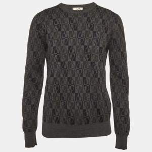 مملوكة مسبقًا Hermes Grey Intarsia Wool Knit Sweater M