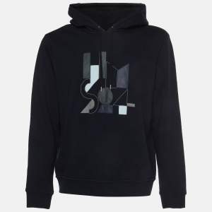 Pre Owned Hermès Navy Blue Jersey Leather Trim Jeu D’Adresse Hoodie L