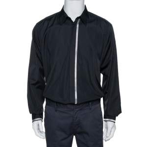 Hermes Black Cotton Stripe Detail Long Sleeve Shirt XXL