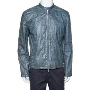 Hermès Blue Snakeskin Leather Reversible Jacket L
