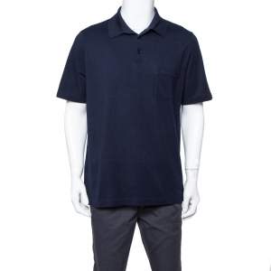 Hermes Navy Blue Cotton Pique Polo T Shirt XXL