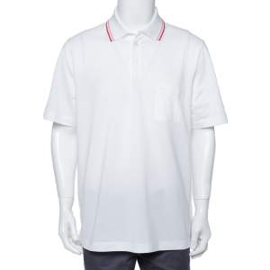 Hermes White Cotton Pique Contrast Detail Polo T Shirt XXL