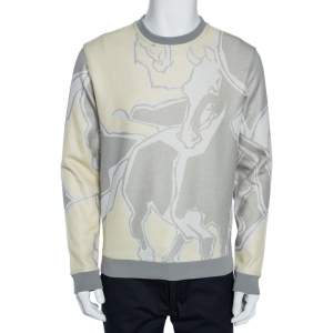 Hermès Grey Textured Knit Abstract Printed Sweater M    