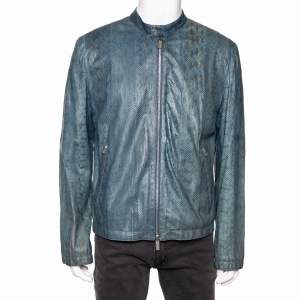 Hermès Blue Snakeskin Leather Reversible Jacket XL