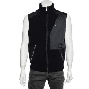 Hermes Navy Blue Fur & Twill Paneled Zipped Sleeveless Vest L