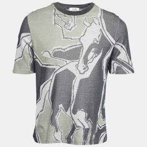 Hermès Grey/Green Horse Printed Cotton Crew Neck T-Shirt L