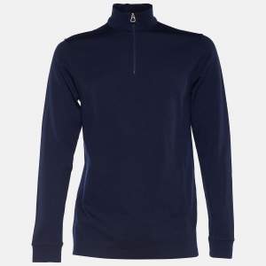 Hermes Sellier Navy Blue Wool Knit Zip Detail T-Shirt XXL