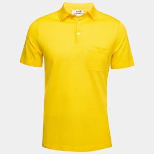 Hermes Yellow Cotton Pique Pocket Detailed Polo T-Shirt M