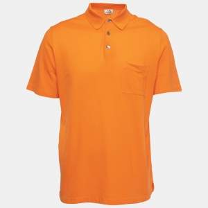 Hermès Orange Pique Knit Polo T-Shirt XL