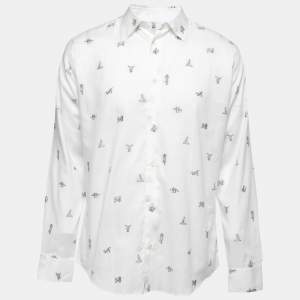Hermes White Horse Patterned Cotton Button Front Shirt M