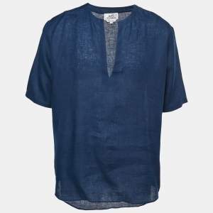 Hermes Navy Blue Linen Tunic Shirt L