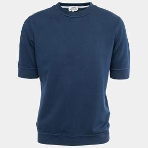 Hermes Blue Cotton Stripe Detail Half Sleeve Crew Neck T-Shirt L