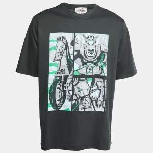 Hermes Dark Green Cotton Graphic T-Shirt XL