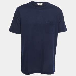 Hermes Navy Blue Cotton Pique Pocket Detail T-Shirt XXL
