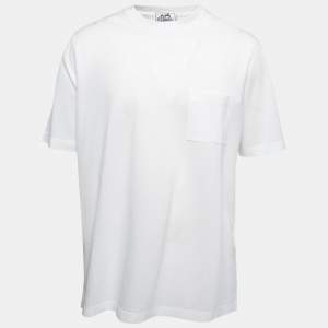 Hermes White Cotton Pique Crew Neck Half Sleeve T-Shirt XXL