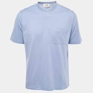 Hermes Blue Cotton Crew Neck Half Sleeve T-Shirt L