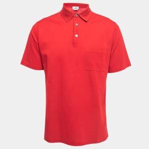Hermès Red Cotton Pique Polo T-Shirt L