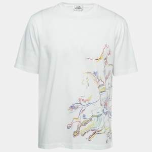Hermes White Cavalcade Print Cotton Crew Neck T-Shirt S