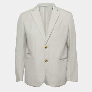 Hermes Light Grey Cotton Blend Single Breasted Blazer L