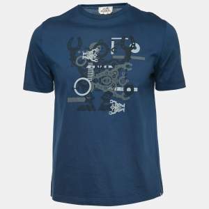 Hermes Blue Robot Print Cotton T-Shirt M