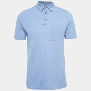 Hermes Blue Logo Embroidered Cotton Pique Polo T-Shirt M