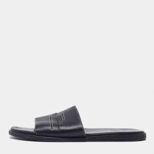 Hermes Black Leather Slides Size 42