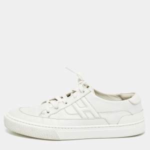 Hermes White Leather Deep Lace Up Sneakers Size 41