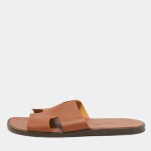 Hermes Brown Leather Izmir Sandals Size 43.5