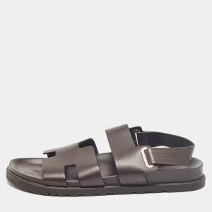 Hermes Brown Leather Takara Slide Slingback Sandals Size 43