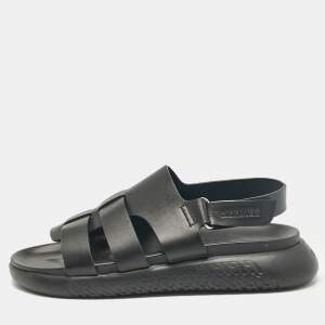 Hermes Black Leather Doha Flat Sandals Size 43