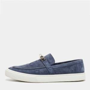 Hermes Navy Blue Suede Game Sneakers Size 44