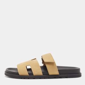 Hermes Beige Suede Chypre Sandals Size 42