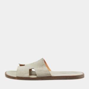 Hermes Grey Suede Izmir Slides Size 43.5