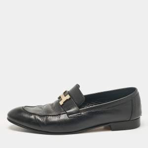 Hermes Black Leather Paris Slip On Loafers Size 44