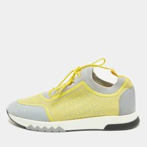 Hermes Yellow/Grey  Fabric and Leather Addict Lace Up Sneakers Size 41