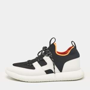 Hermes Black/White Knit Fabric and Leather Duel Sneakers Size 43