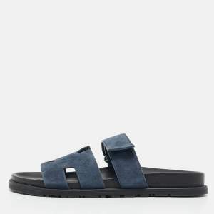 Hermes Navy Blue Suede Chypre Sandals Size 41