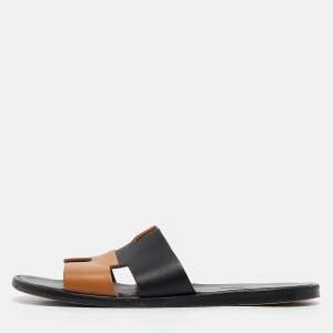 Hermes Black/Brown Leather Izmir Flat Slides Size 40.5