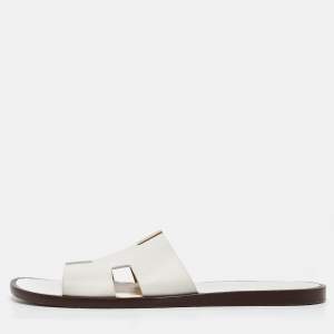 Hermes White Leather Izmir Sandals Size 44.5