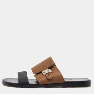 Hermès Black/Brown Leather Ionie Sandals Size 44