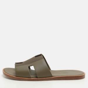 Hermes Green Leather and Canvas Izmir Sandals Size 43