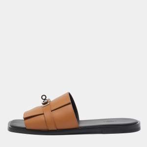 Hermes Brown Leather Gabriel Sandals Size 45