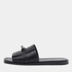 Hermes Black Leather Gabriel Sandals Size 45