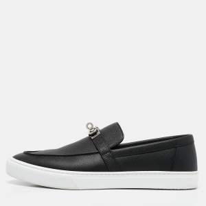 Hermes Black Leather Game Slip On Sneakers Size 45