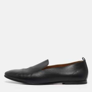 Hermes Black Perforated Leather Smoking Slippers Size 44